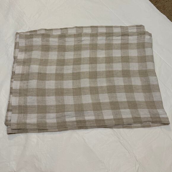 Tan White Check Linen Table Runner 17x100 inches Cottage Core Farmhouse Country - Picture 3 of 7